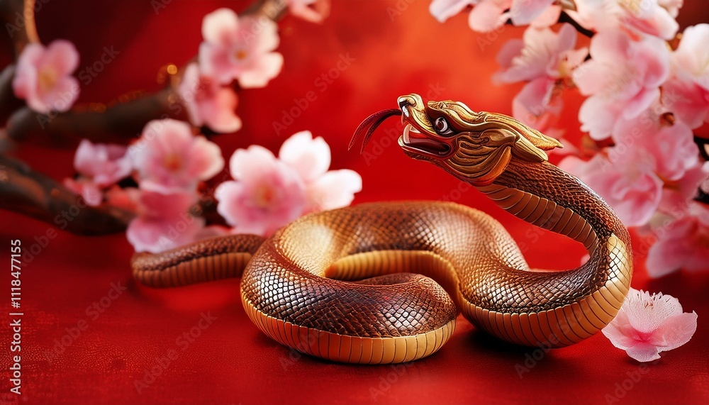 Chinese New Year and the year of the snake; Golden snake for the new year; Asian culture; Chinese festival and celebration; Happy Chinese New Year; poisonous snake; gold snake