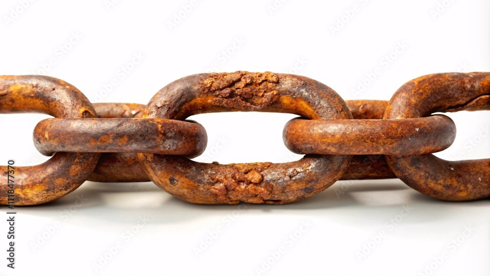 Fototapeta premium Rusty chain link fragment on white background