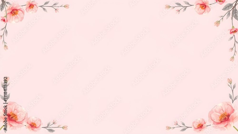 Floral frame on pastel pink background with copy space for text Floral frame on pastel pink background with copy space for text
