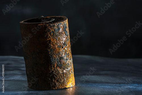 Old corroded pipe, steel scrap, close-up view photo