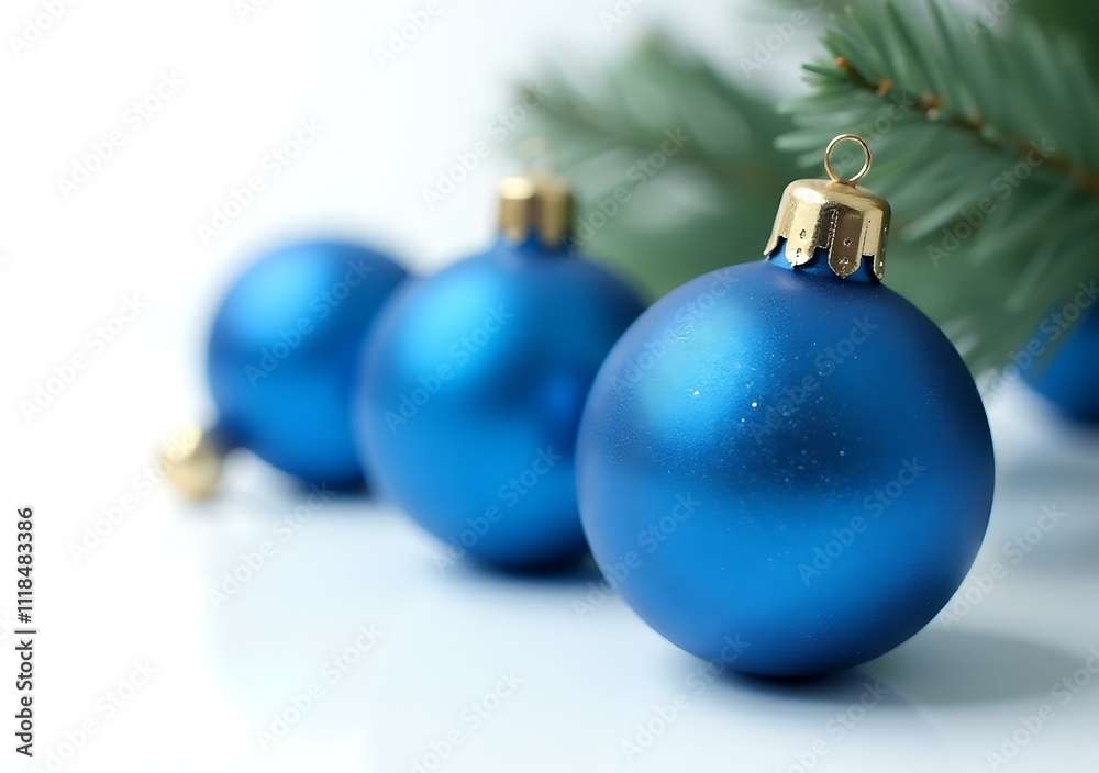 Blue Christmas Ornaments on White Background Blue Christmas Ornaments on White Background