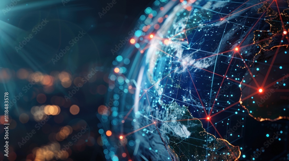 World Map With Lines and Dots, Visual Representation of Global Connections and Interactions World Map With Lines and Dots, Visual Representation of Global Connections and Interactions