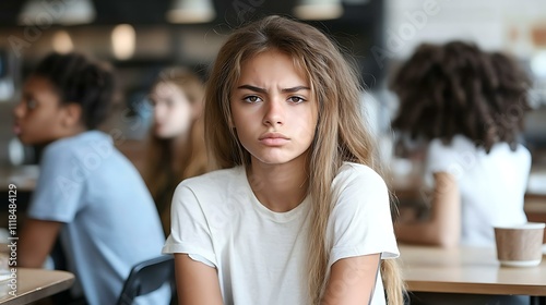 Teenage girl in cafe with unhappy expression Free Download Teenage girl in cafe with unhappy expression - GFXLoad