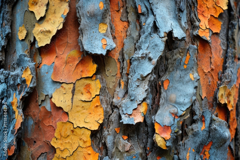 Autumn Textures: Colorful Abstract Bark Pattern of Aged Eucalyptus Tree Autumn Textures: Colorful Abstract Bark Pattern of Aged Eucalyptus Tree