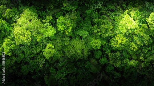 Lush Green Forest Canopy with Diverse Foliage and Textures