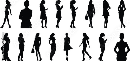 Woman silhouettes set, fashion pack of vector silhouette design, isolated background