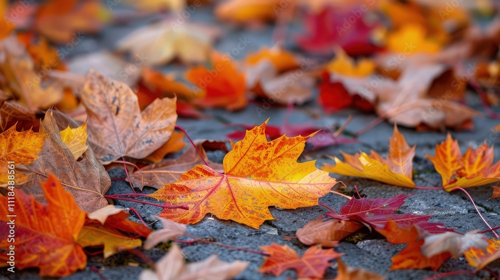 Golden and crimson autumn leaves blanket the ground, creating a vivid tapestry of color
Golden and crimson autumn leaves blanket the ground, creating a vivid tapestry of color