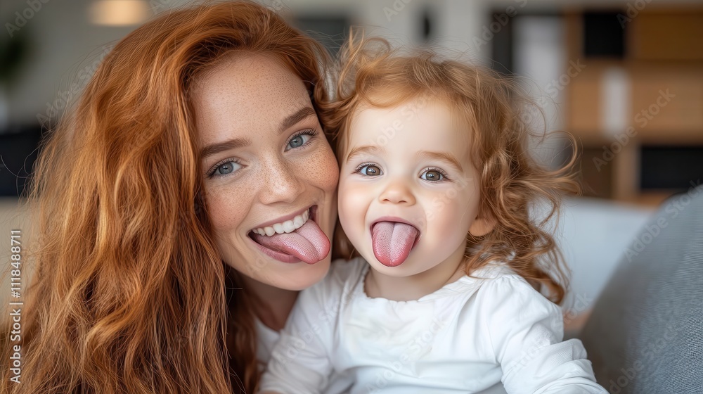 A playful and joyful mother and child make a funny face by sticking out their tongues together, showcasing their lighthearted and loving relationship and shared happiness. A playful and joyful mother and child make a funny face by sticking out their tongues together, showcasing their lighthearted and loving relationship and shared happiness.