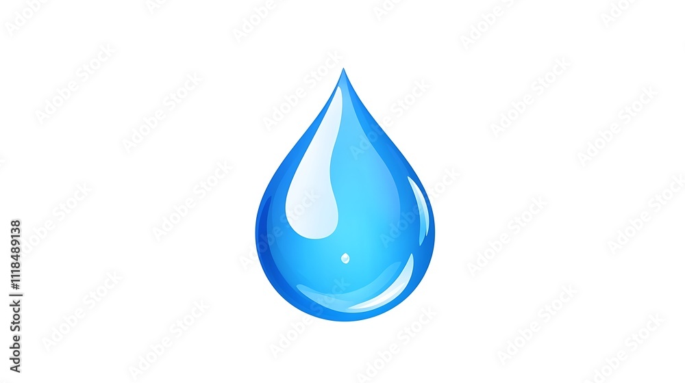 A blue water droplet illustration on white background. A blue water droplet illustration on white background.