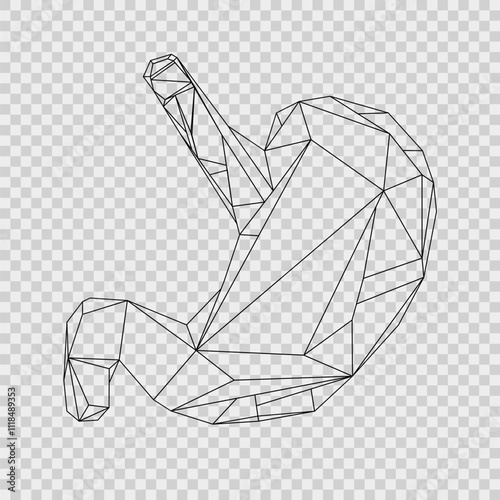 Low poly style isolated line stomach in black color on the checkered background.