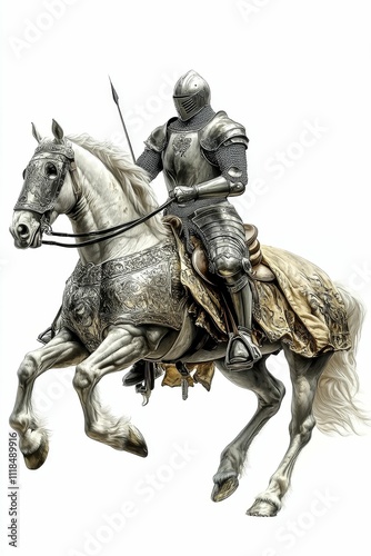 Armored knight atop a leaping horse.
