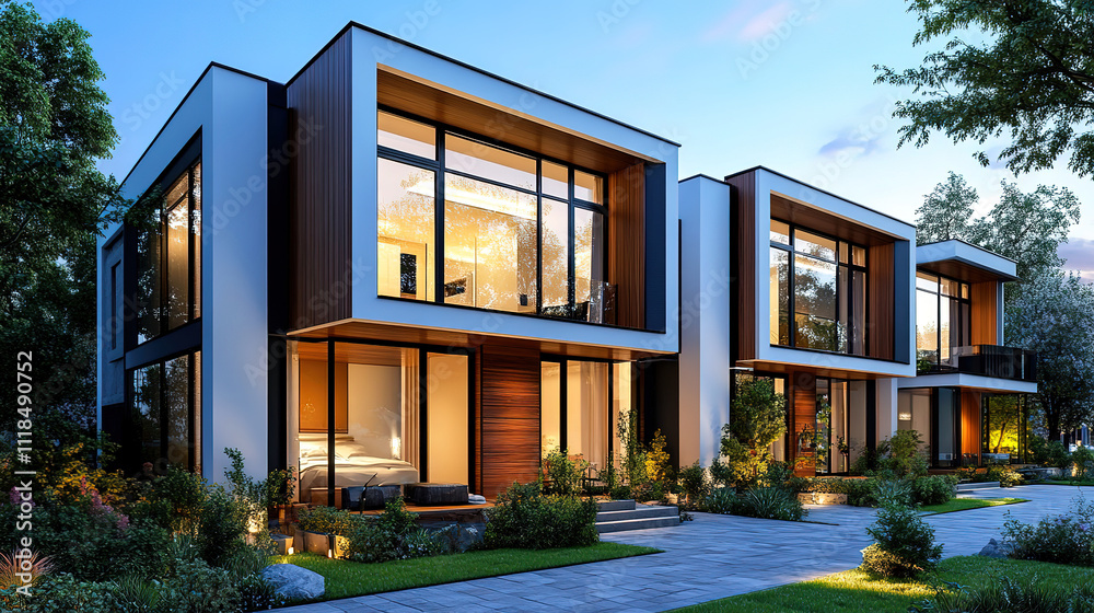 Modern minimalist architecture of private modular townhouses Modern minimalist architecture of private modular townhouses