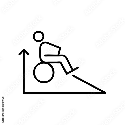 Wheelchair ramp icon with person in black outline and modern design for accessibility concept