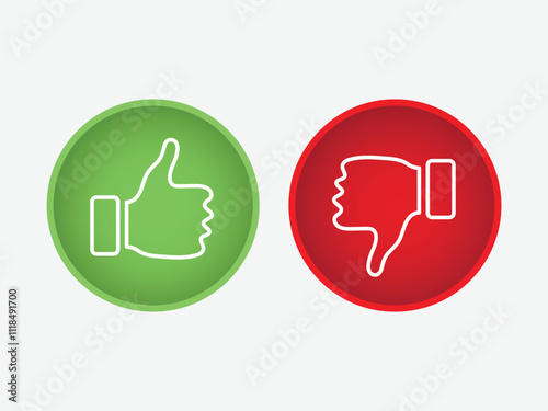 Like or dislike. line icon, Thumb up and down red and green icons