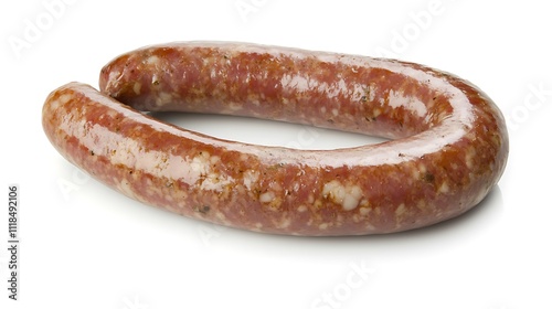 A sausage luying on a white surface. photo