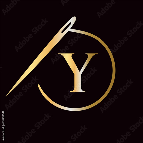 Letter Y Tailor Logo, Needle and Thread Logotype for Garment, Embroider, Textile, Fashion, Cloth, Fabric Sign