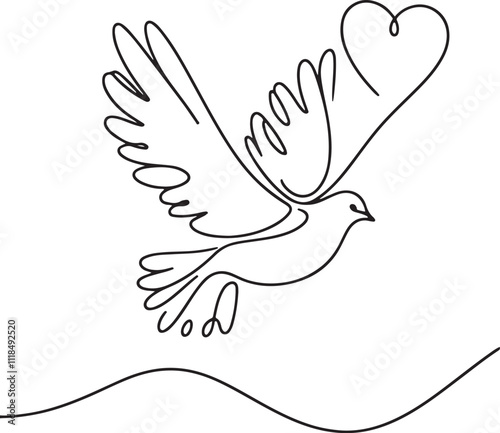 Minimalist Line Art One-Outline Dove Drawing on White Background