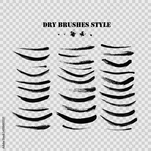 Hand drawn curved brushstrokes created by dry brush.