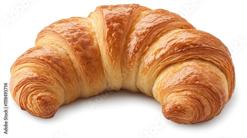 A freshly baked croissant with a golden-brown, flaky exterior, perfect for breakfast or snacks.