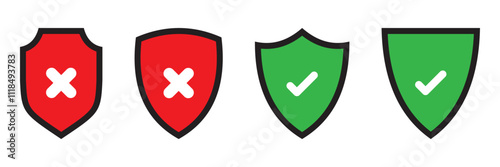 security shield icons, security shields logotypes with check mark. Security shield protection icon with tick symbol. Protection approve vector sign