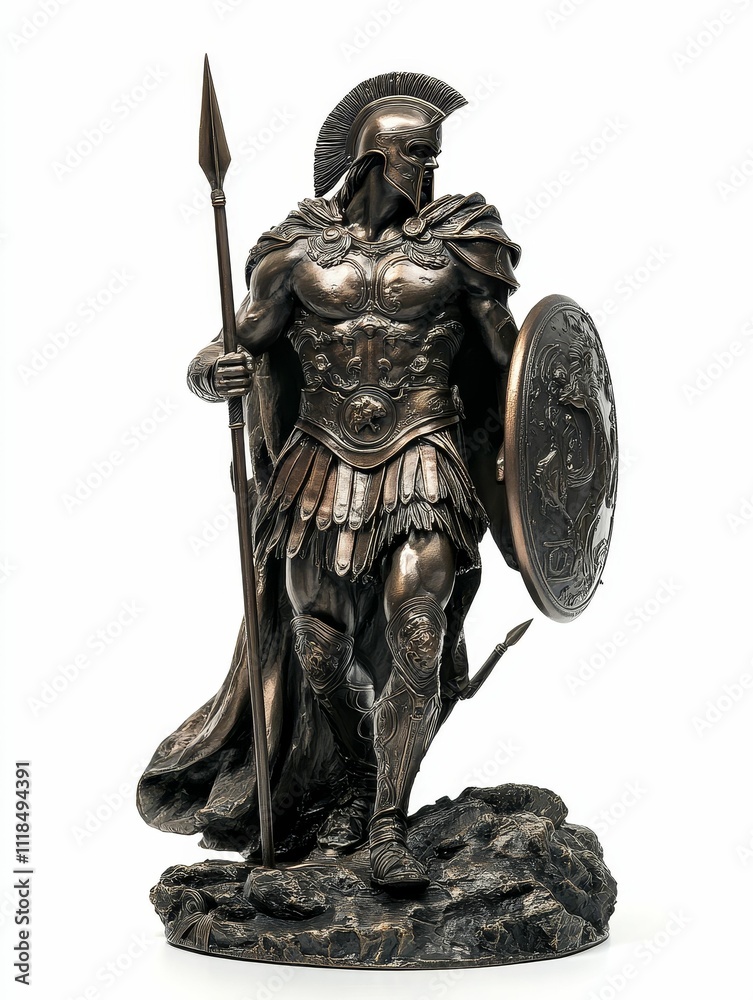 Fototapeta premium Bronze statue: armored warrior, spear, shield.