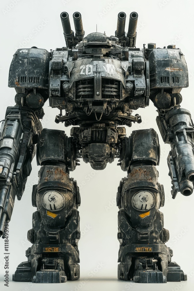 Large, weathered, bipedal robot; powerful weaponry. Large, weathered, bipedal robot; powerful weaponry.