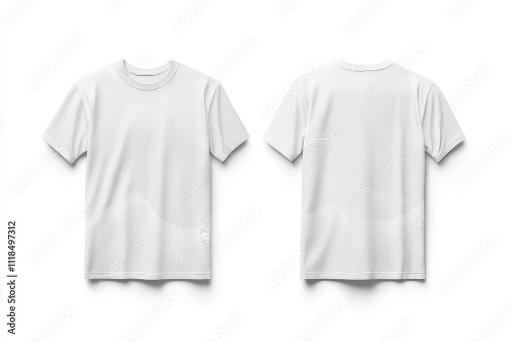 A blank white t-shirt displayed from the front and back for design purposes. A blank white t-shirt displayed from the front and back for design purposes.