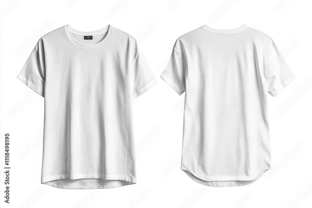 A plain white t-shirt displayed from the front and back, showcasing its design and fit. A plain white t-shirt displayed from the front and back, showcasing its design and fit.