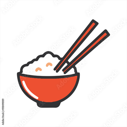 A Bowl of Fluffy White Rice with Chopsticks