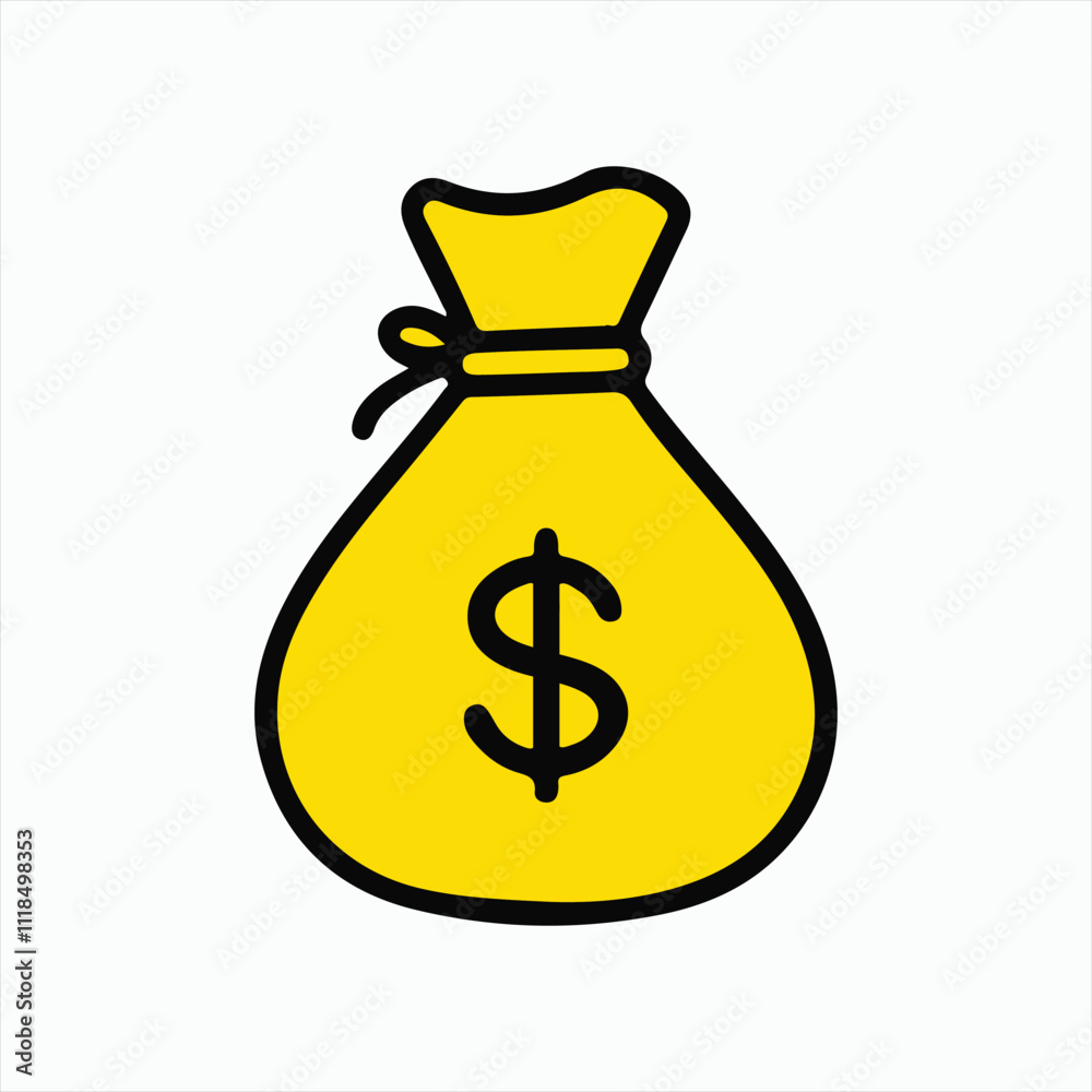 Yellow Money Bag with Dollar Sign, Doodle Vector Illustration Yellow Money Bag with Dollar Sign, Doodle Vector Illustration