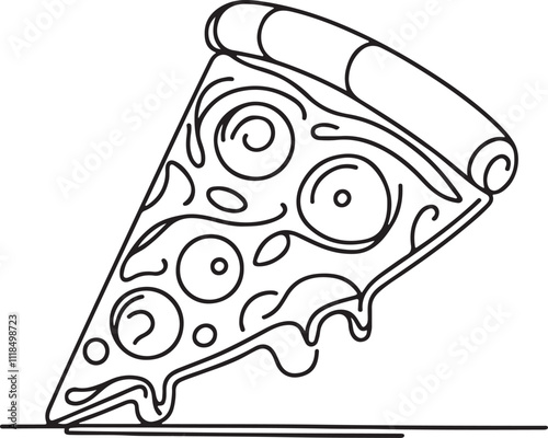Minimalist Line Drawing of a Fresh Italian Pizza Slice on White Background