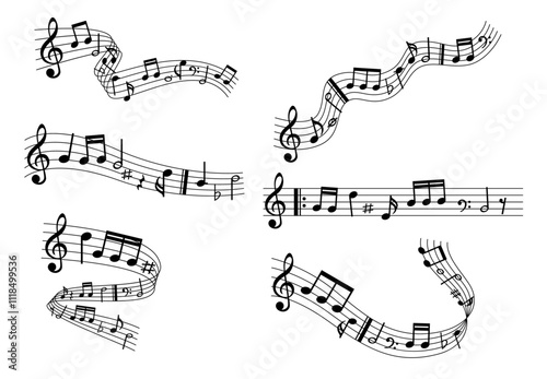 Music notes symbol, musical notes melody, staff treble clef notes