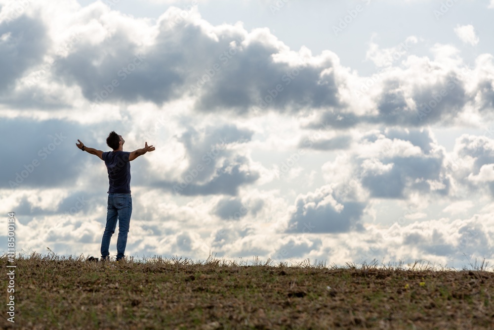 Happy freedom a dream concept. Silhouette man Happy freedom a dream concept. Silhouette man
