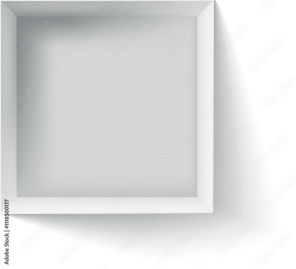 White square box top view mockup casting a shadow on a white background, creating a minimalist and clean design, perfect for showcasing products or designs White square box top view mockup casting a shadow on a white background, creating a minimalist and clean design, perfect for showcasing products or designs