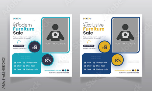 Modern furniture sale business promotion social media post design or web banner template