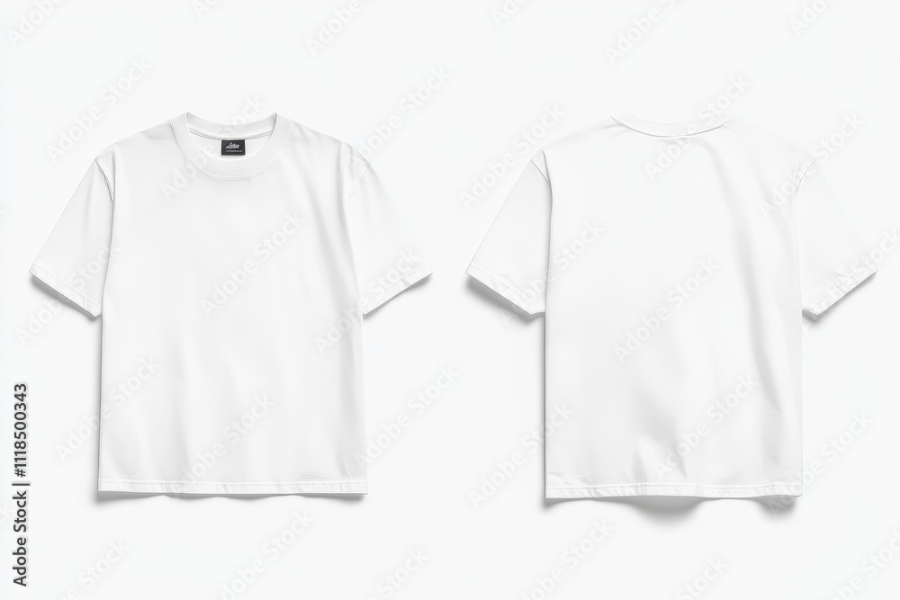 A plain white t-shirt displayed from the front and back. A plain white t-shirt displayed from the front and back.