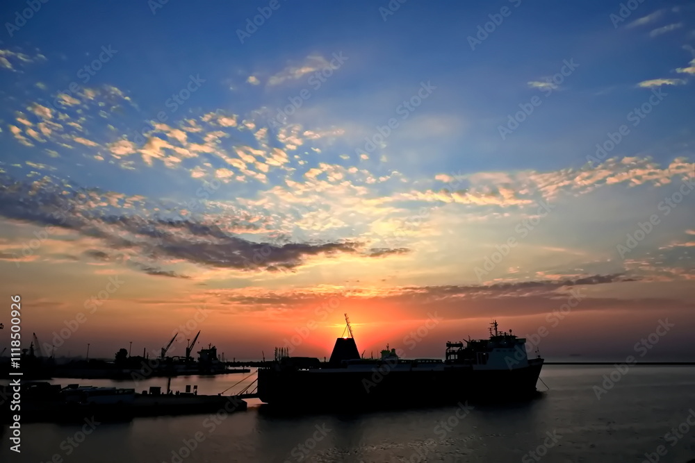 Sunset. Sunrise. Night views of ships and berths in the port. 2024. Sunset. Sunrise. Night views of ships and berths in the port. 2024.