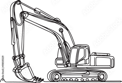 Minimalist Line Drawing of a Long Arm Excavator on White Background – Sleek and Modern Artwork