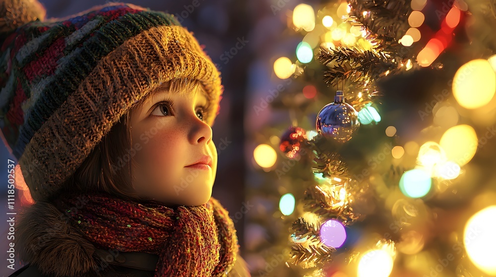 Photo of Child in Front of Christmas Tree