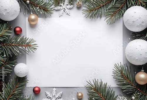 christmas background with christmas tree branches and balls photo