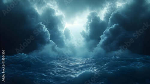 Dark Storm Clouds Over Ocean, Dramatic Illustration