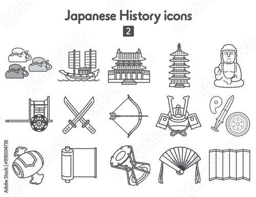 日本史のアイコン2 古代〜中世モノクロ