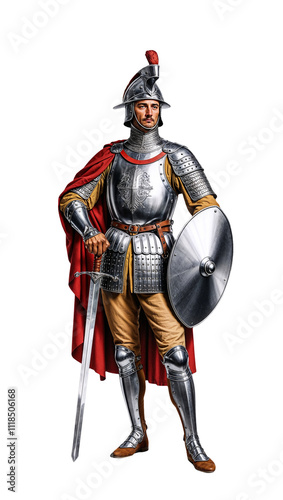 Illustration of a Conquistador in Historical Armor. Transparent PNG. Perfect for historical content, art projects, video projects or design compositions needing a with a history theme.