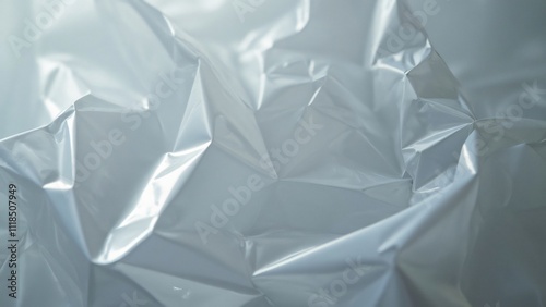 Abstract Crumpled Transparent Plastic Sheet, Intricate Folds, Light and Shadow Play, Soft Focus Texture