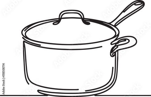 Line Drawing of a Big Pan on White Background - Simple and Elegant Art