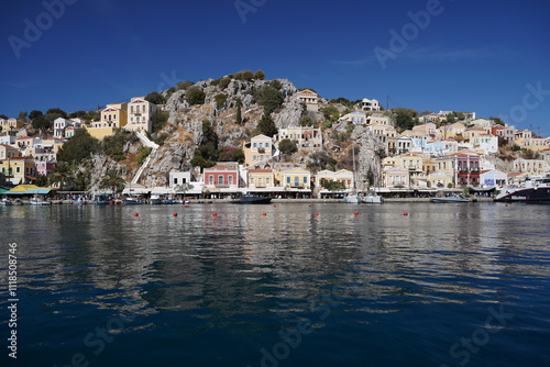 boats in the picturesque and beautiful waters of Symi island marina