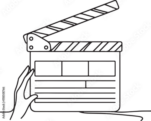 Minimalist Line Drawing of a Film Clapperboard on White Background - Simple and Clean Art