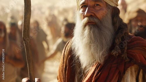 Close-up of Moses, before battle with Amalekites.
Exodus Bible, History of Israel, JHWH God.