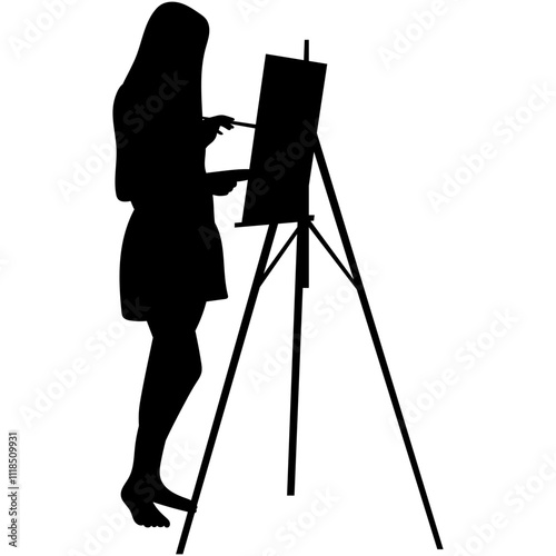 Painting artist silhouette vector. Artist at work silhouette. silhouette of artist with canvas board.