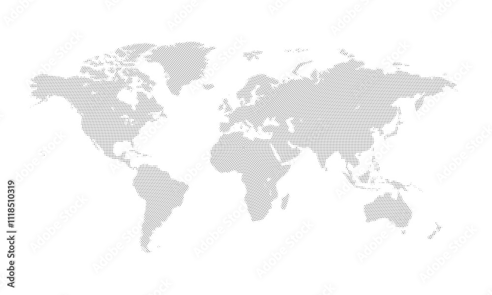 Naklejka premium World map and continents from dots on white background. World map from points. Vector illustration.